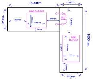 hob-sink cutout illustration with important dimentions